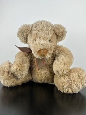 Russ Berrie Higgins Beige Tan Teddy Bear 10” Red Bow Plush Stuffed Animal